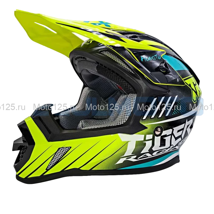 Шлем Kioshi TR кроссовый (H637) Размер-2XL (Чёрный-Зелёный-Белый)